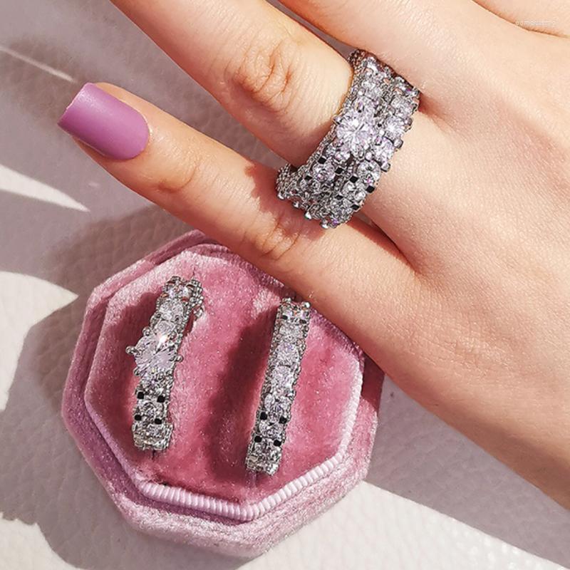 

Wedding Rings 2PCS/Set Ring Set Engagement Jewelry Crystal Zircon Accessories Exquisite Aesthetic Favorite