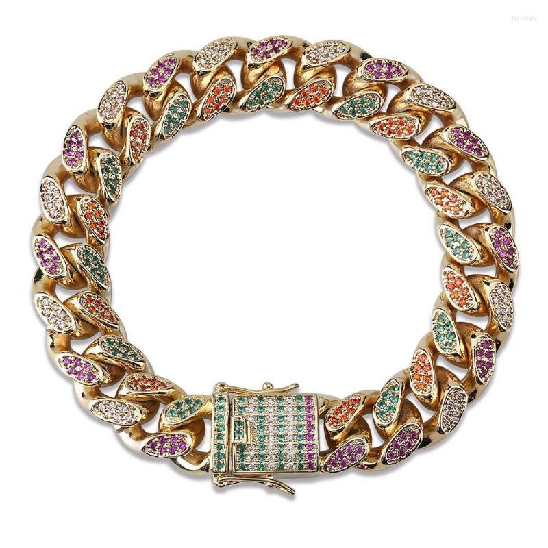 

Link Bracelets 14mm Iced Out Cuban Bracelet Zircon Hip Hop Fashion Punk Chain Bling Charms Jewelry