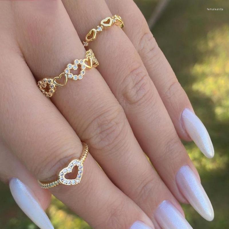 

Wedding Rings Ins Trendy Heart For Women Girls Hollow Out Zircon Engagement Ring Adjustable Jewelry Gift Bague