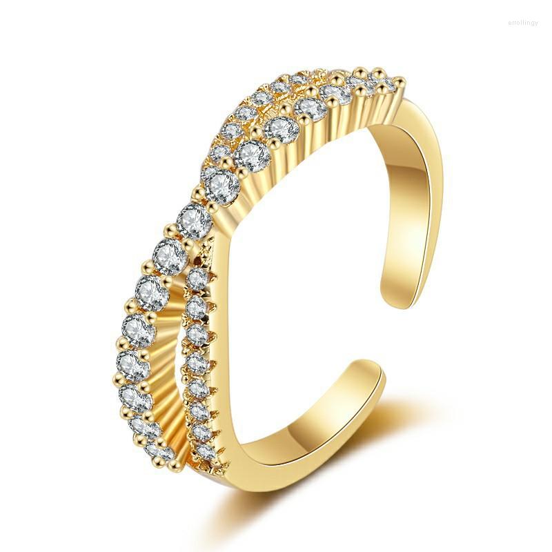

Wedding Rings Women's Fashion Simple Style Wave Cubic Zirconia Stone Inlaid Twisted Curve Finger Ring Female Trendy Jewelry Gift