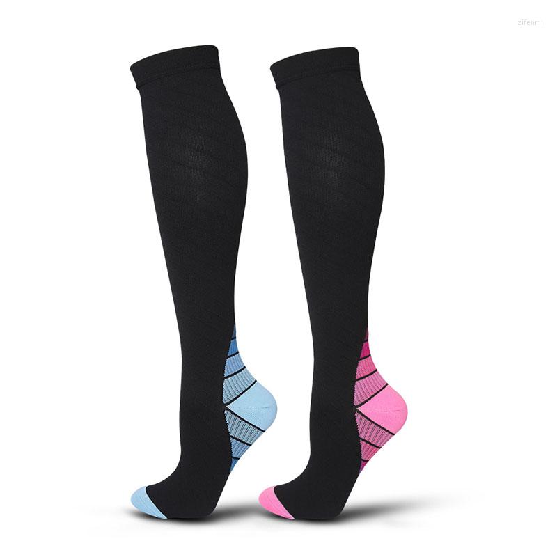 

Men's Socks Men Professional Compression Breathable Travel Activities Fit For Marath Sports Happy Mid Stockings Skarpetki, Black-pink