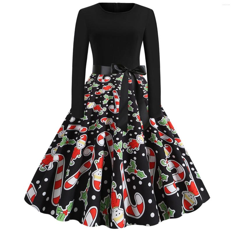 

Casual Dresses Fashion Women Vintage Long Sleeve Christmas 1950s Housewife Evening Party Prom Dress 2022 Vestido Female Vestidos Mujer, Black