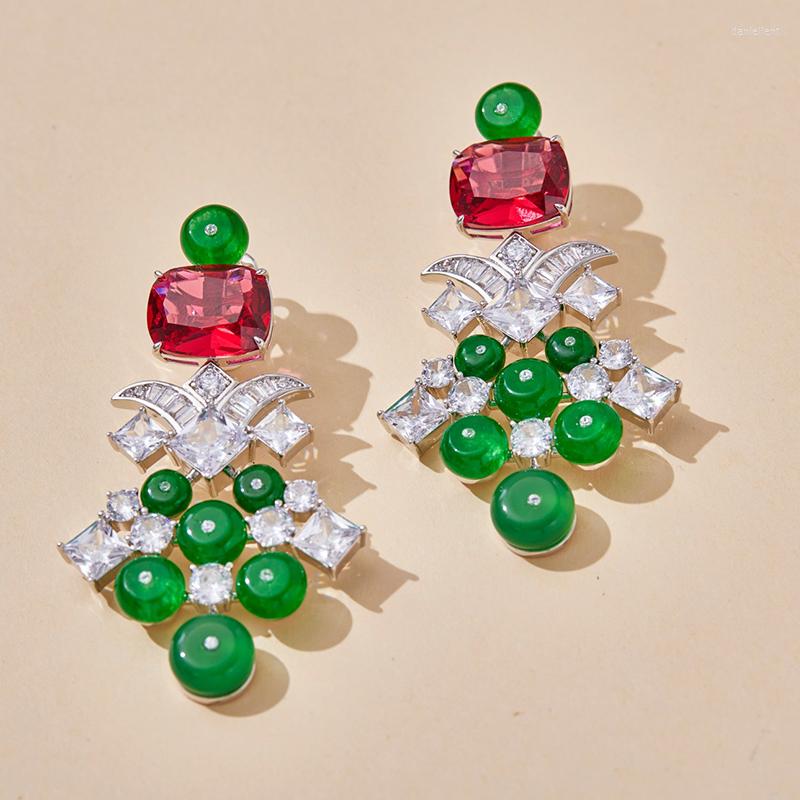 

Backs Earrings Holiday High Quality Jewelry Ladies Round Green Ear Clip European Banquet Party Exquisite Dress Accessories