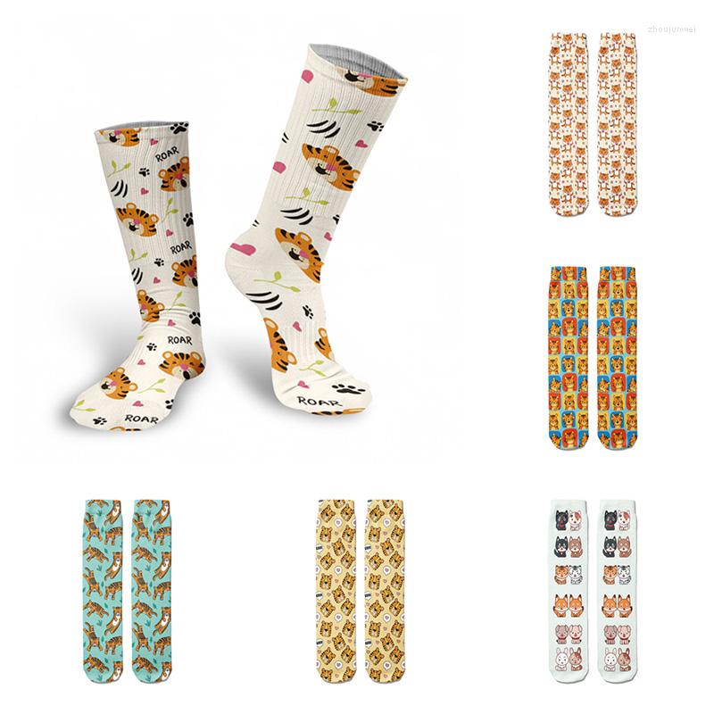

Women Socks Fashion Kawaii Tiger Women's Cotton Quality Casual Harajuku 3D Printed High Ankle Spring Warm Female Creative, Style4