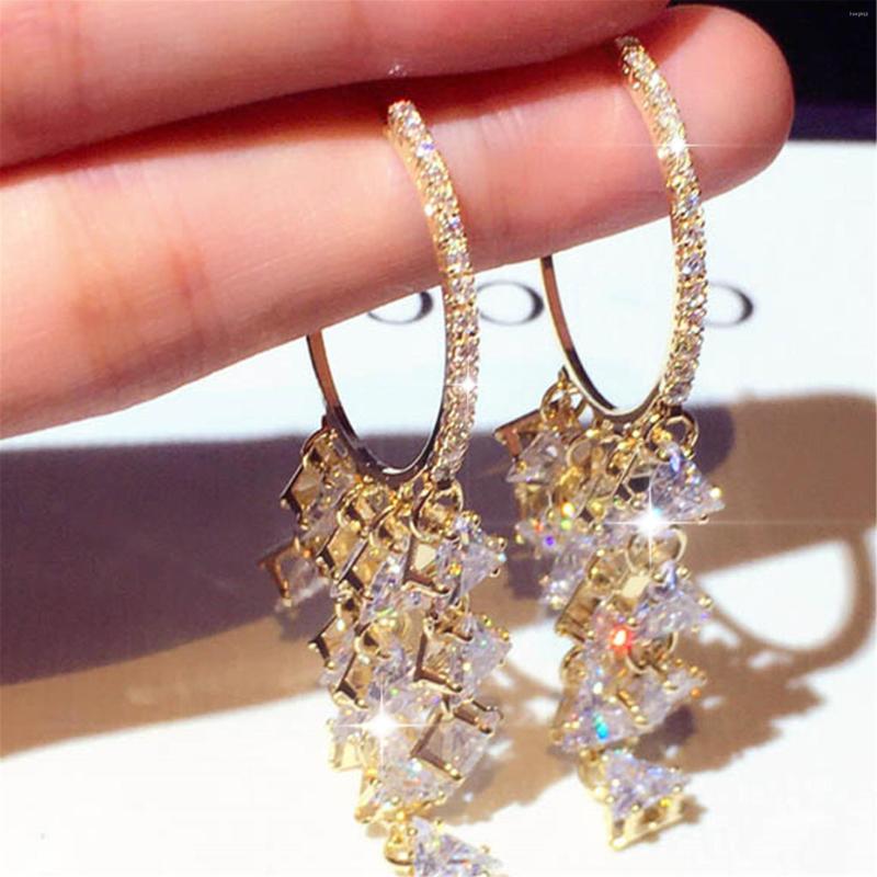 

Hoop Earrings Fashion Atmosphere Silver Needle Long Zircon Shining Geometric Women Jewelry Gift
