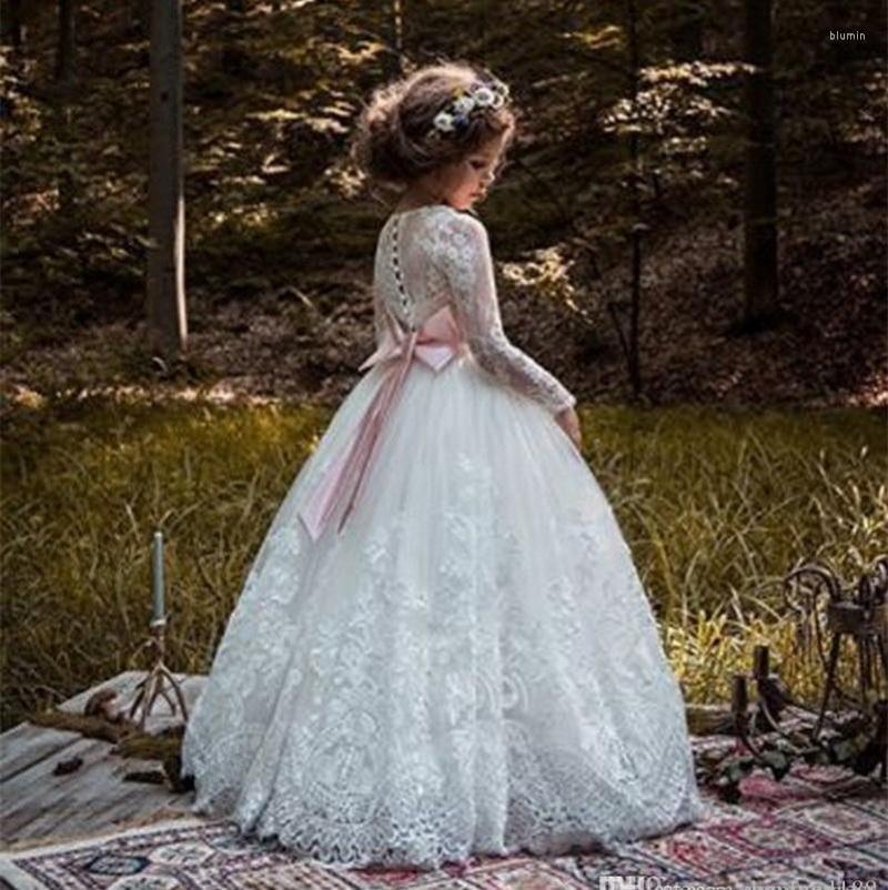 

Girl Dresses Flower O-Neck Tulle Ball Gown Sleeveless Applique Little Girls Pageant Gowns First Holy Communion, Custom color