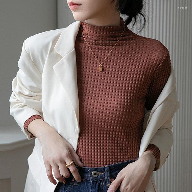 

Women' Blouses Fashion Women Clothing 2022 Autumn Long Sleeved Shirt Female Bottomed Blusas Femininas Elegantes Pullover Solid Ladies Tops, Coffee