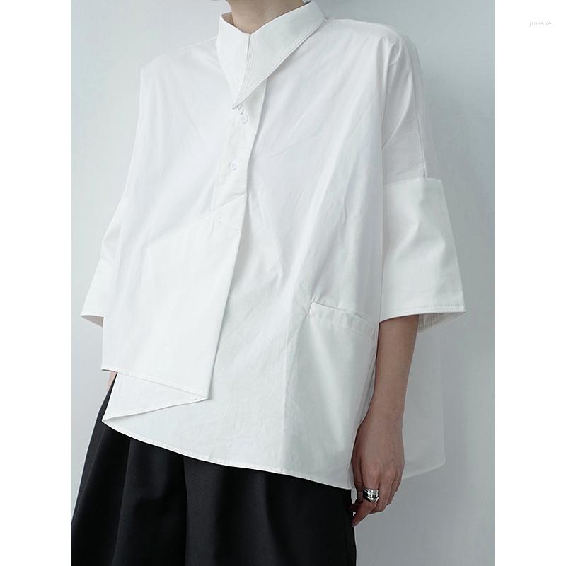 

Men' Casual Shirts Spring Summer Men' Stylish Design Irregular Half Sleeve Shirt Loose White Black Top D46