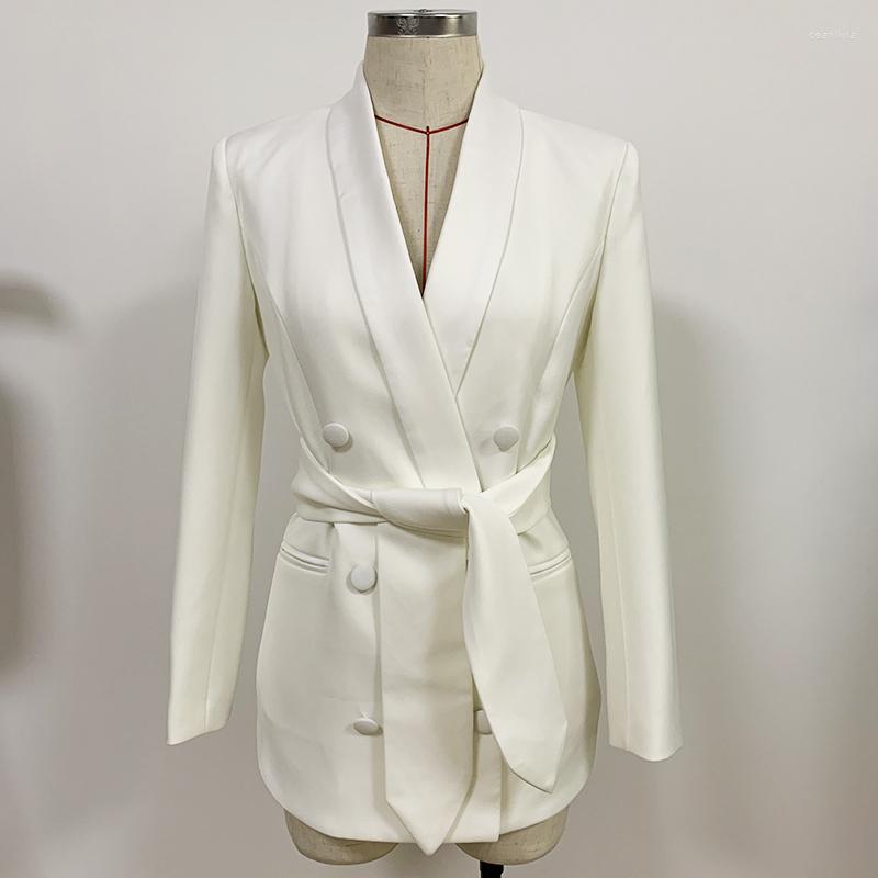 

Women' Suits High Quality Est Nice Designer Blazer Jacket Women' Double Breasted Satin Shawl Collar Belted, Picture shown