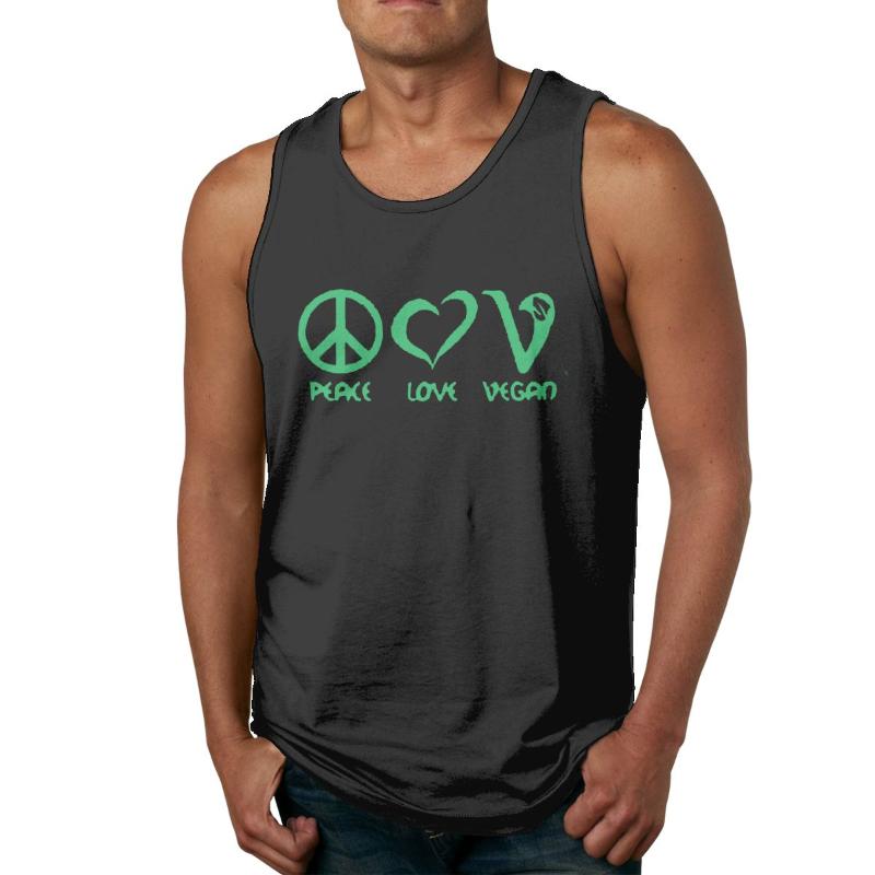 

Men's Tank Tops Peace Love Vegan Sleeveless Top T-Shirt Casual Gym Vest Tee, White