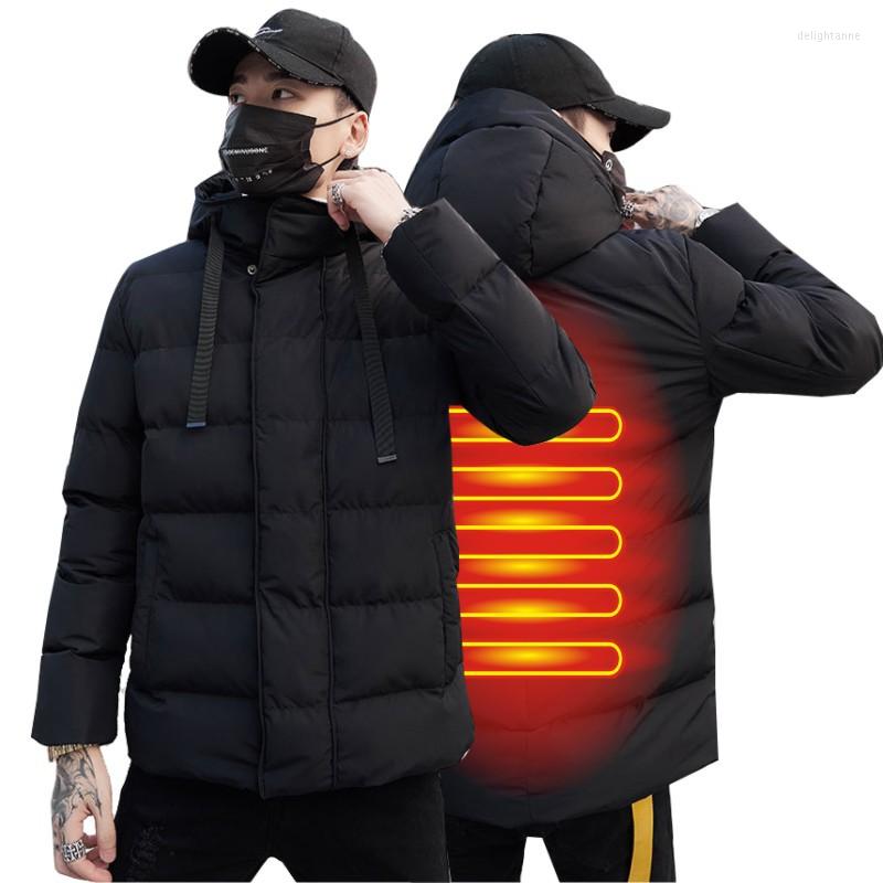 

Men's Down Fashion Heated Winter Warm Jackets USB Heating Padded Smart Thermostat Pure Color Hooded Clothing Waterproof, As