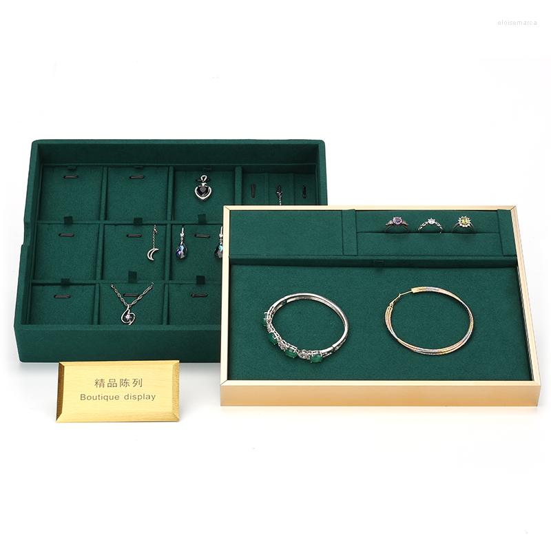 

Jewelry Pouches Green Two Layers Female Earring Display Stand Bracelet Wedding Ring Pendent Showcase Jewellery Organizer Storage Trays