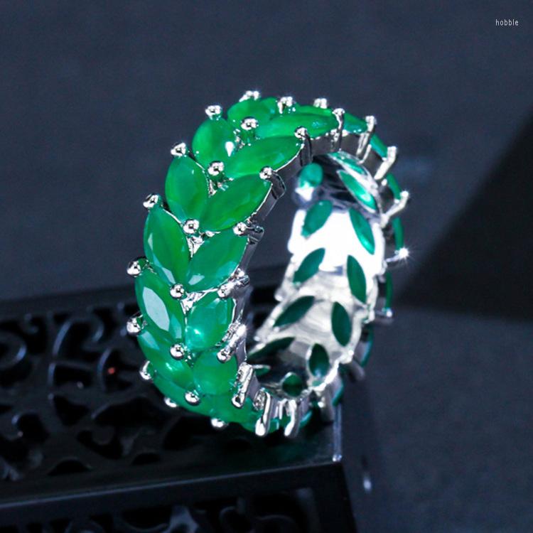

Wedding Rings Brand Silver Color Olive Branch Green Crystal Stone For Women Band Party Engagement Jewelry