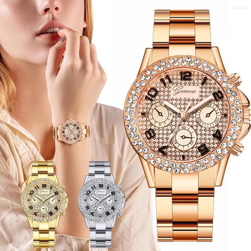 

Wristwatches Luxury Women's Watch Diamond Wristwatch Stainless Steel Women Quartz Rose Gold Crystals For
