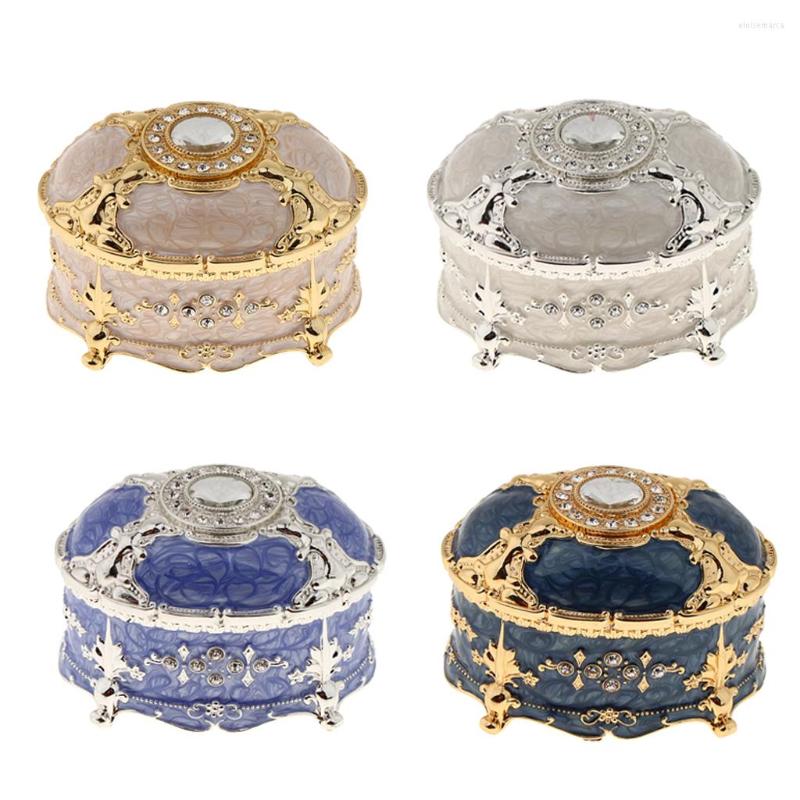 

Jewelry Pouches Retro Enamel European Style Oval Trinket Chest Box Organizer Holder