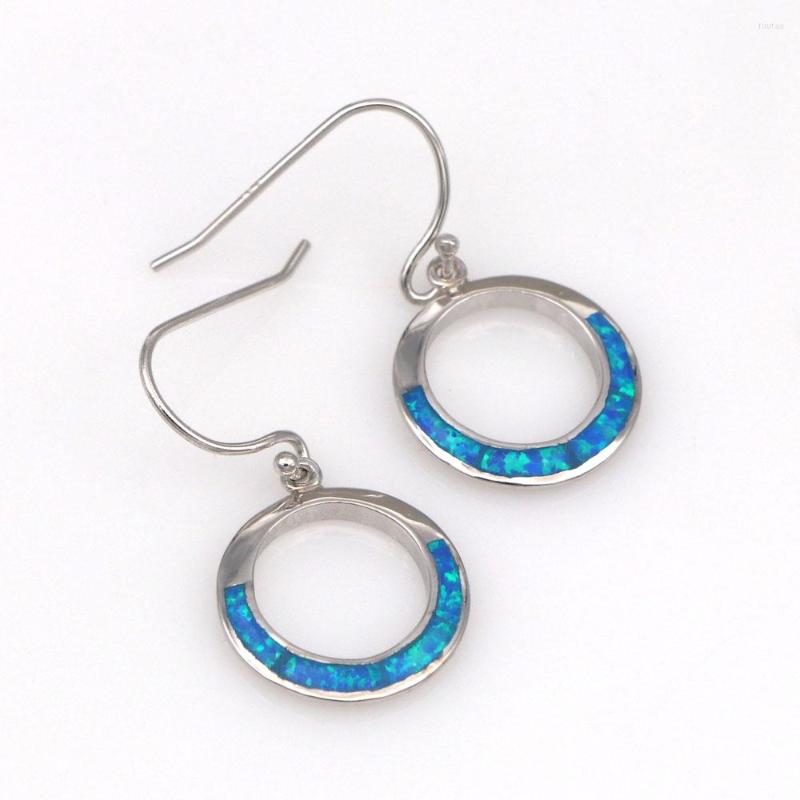 

Dangle Earrings RH0137 Women Simple Round Opal Drop Blue Fire Fashion Jewelry