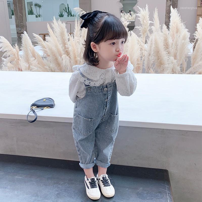 

Clothing Sets Girl Denim Suspenders Sweet Long Sleeves Two Piece Set 2-7Year