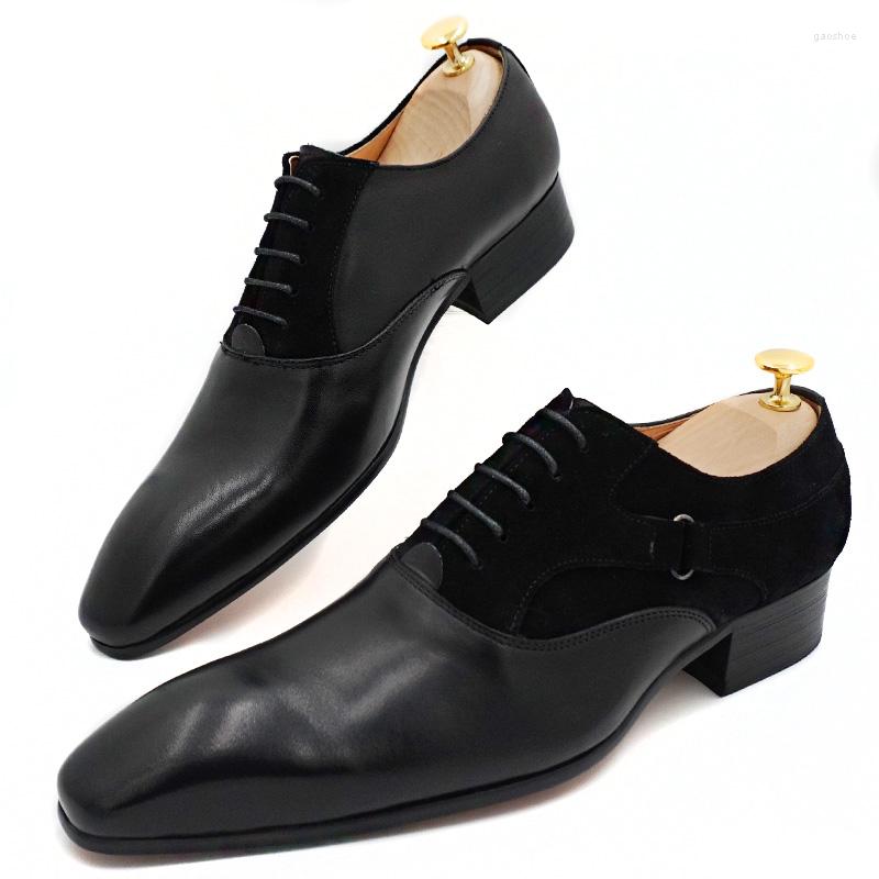 

Dress Shoes Elagant Men Oxford Lace Up Pointed Toe Black Brown Formal Wedding Office Suede Patchwork Leather