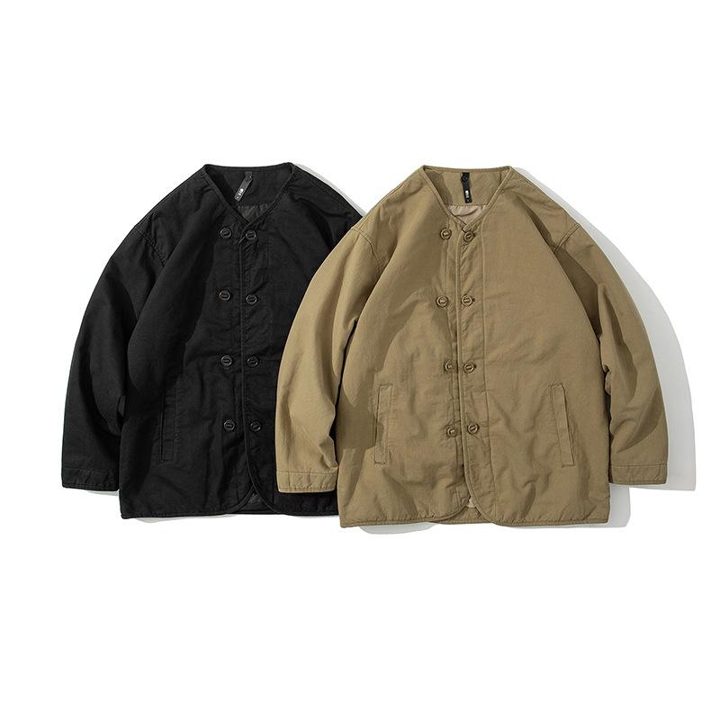 

Men's Jackets Japanese Loose Military Jacket Men Winter Cotton V-Neck Long Sleeve Workwear Casual Outdoor Cardigan Coat Oversize -5XL, Khaki