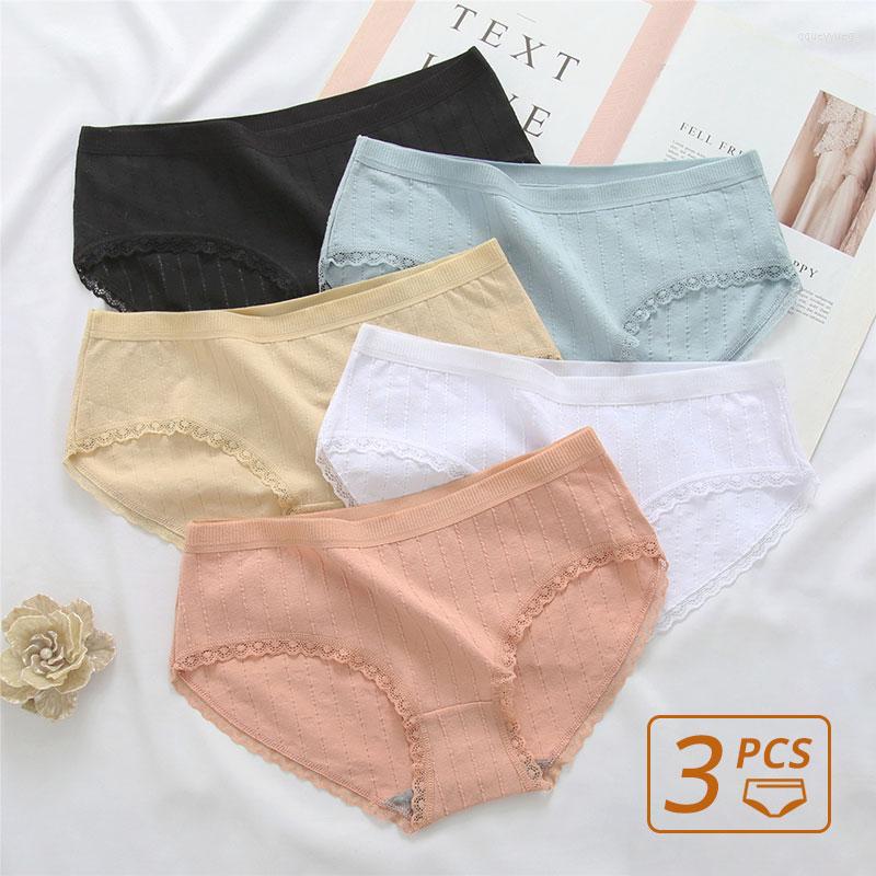 

Women's Panties 3PCS Women's Underwear Pure Cotton Women Briefs Breathable For Solid Sexy Lace Lingerie High-Quality