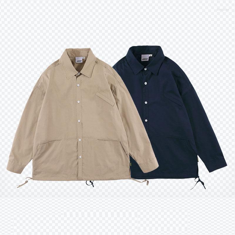 

Men's Casual Shirts Japanese Vintage Cotton Shirt Men Streetwear Fashion Solid Color Loose Long Sleeve Cargo Jacket Women Coat, Khaki