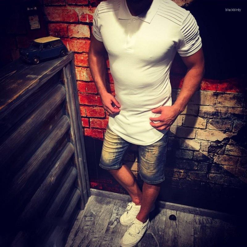 

Men's Polos Fashion Striped Pleated Raglan Sleeves T Shirt Cothing 2022 Summer Casual Solid Color Polo Shirts Men Slim Collared Tshirt, 02 red