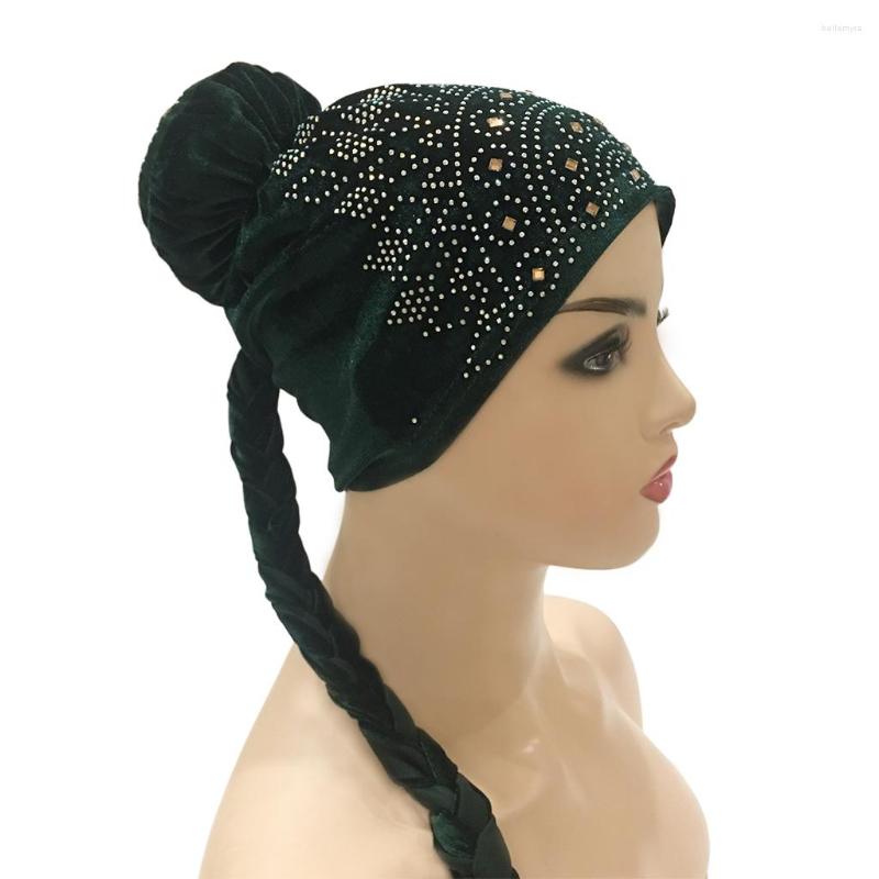 

Ethnic Clothing H222 Sell Pleuche Muslim Hijab Hats With Braids Amira Islamic Scarf Velvet Fabric Winter Turban Plait Caps Full Cover Style