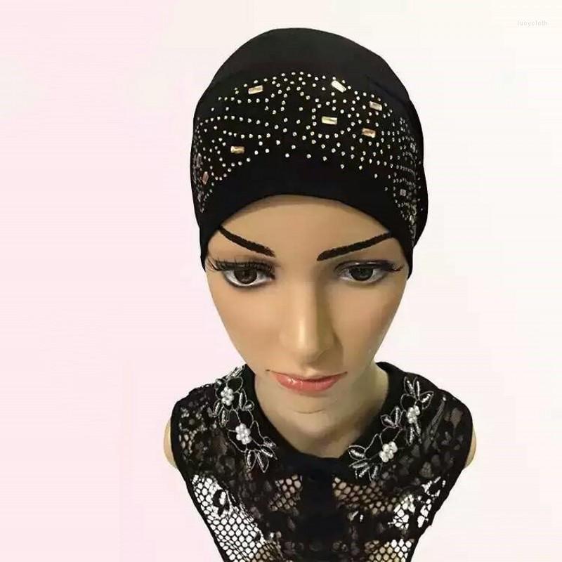 

Ethnic Clothing Muslim Black Hijab Inner Caps Ramadan Headscarf Beanies Islamic Rhinestone Turban Headwrap Arabic Scarf Hair Cover Loss Hat