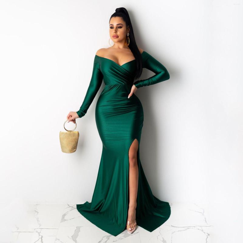 

Casual Dresses Evening Maxi Solid Dress Sexy Chic Elegant Party Luxury Outfit 2022 Women Winter Clothes Bodycon Club Long V Neck Slit, Black