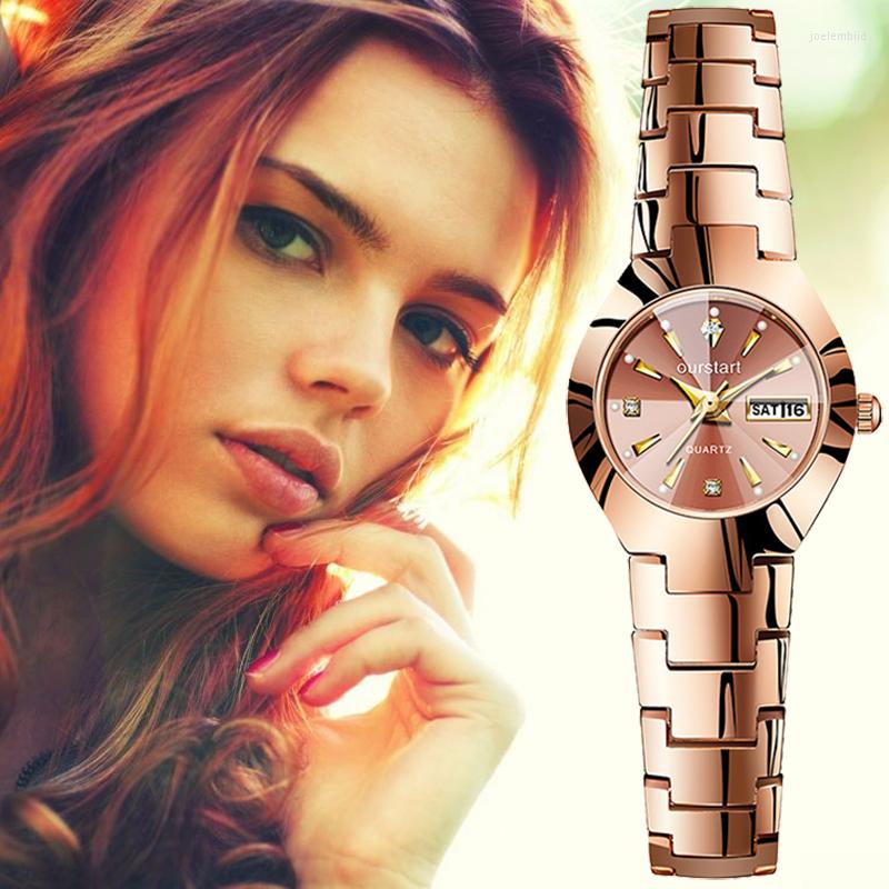 

Wristwatches 2022 Luxury Fashion Watch For Women Week Date Display Quartz Ladies Waterproof Formal Casual Female Clock Timepiece, Gold