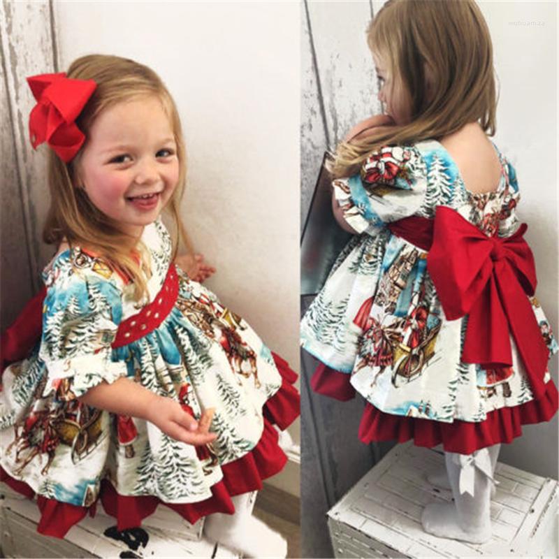 

Girl Dresses 1-6Y Christmas Tutu Dress Lace Kid Baby Santa Claus Puff Sleeve Back Bow Party Ball Swing Princess Xmas Costumes, Picture shown