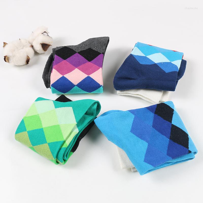 

Men's Socks DONG AI 4 Pairs Men Fashion Cotton Funny Crew Novelty Sock Geometry Color Comfortable Winter Autumn Happy Sox, Multi