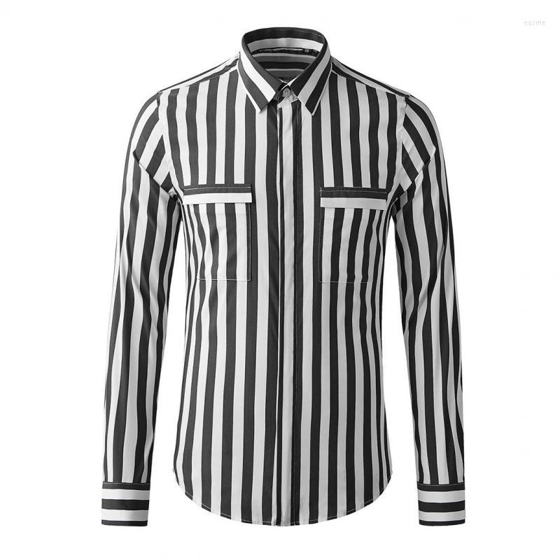 

Men's Casual Shirts Long Sleeve Mens Luxury Wide Stripe Cotton Dress Fashion Slim Fit Party Male 3XL, Black