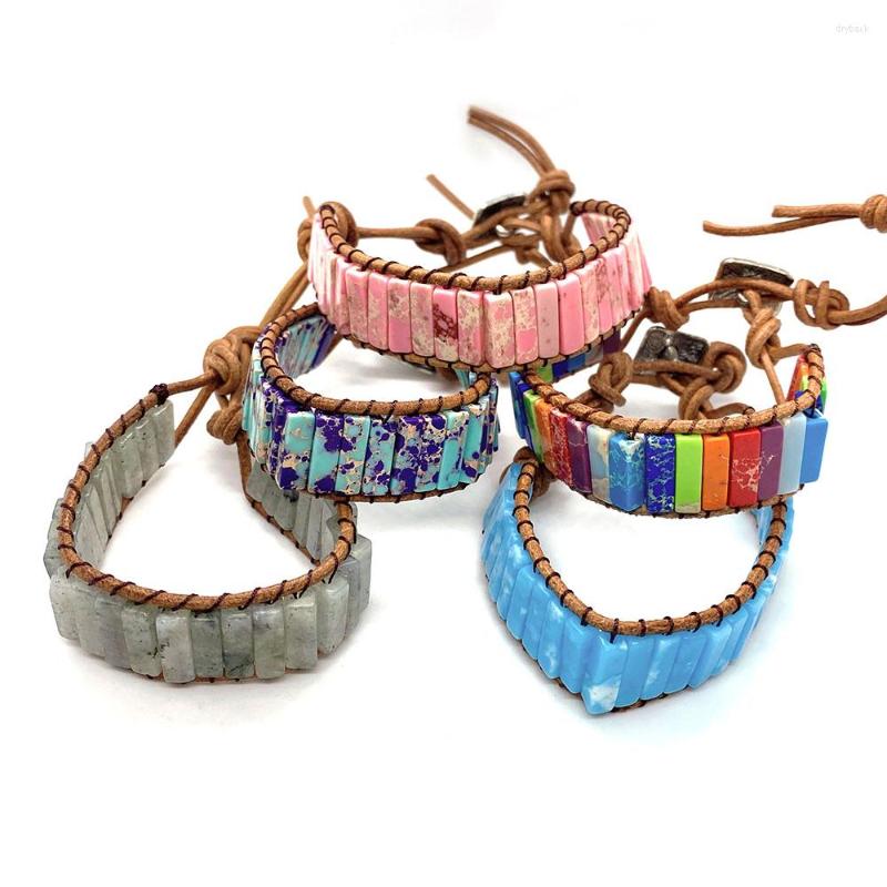 

Strand Lapis Lazuli Emperor Stone Bracelet Seven Chakra Leather Rope Pink Crystal Energy Couple Jewelry 7 Accessories