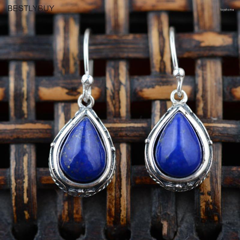

Dangle Earrings LYBUY Real 925 Sterling Silver Dark Blue Lapis Lazuli Water Drop For Women Lover Mother Party Gift Retro