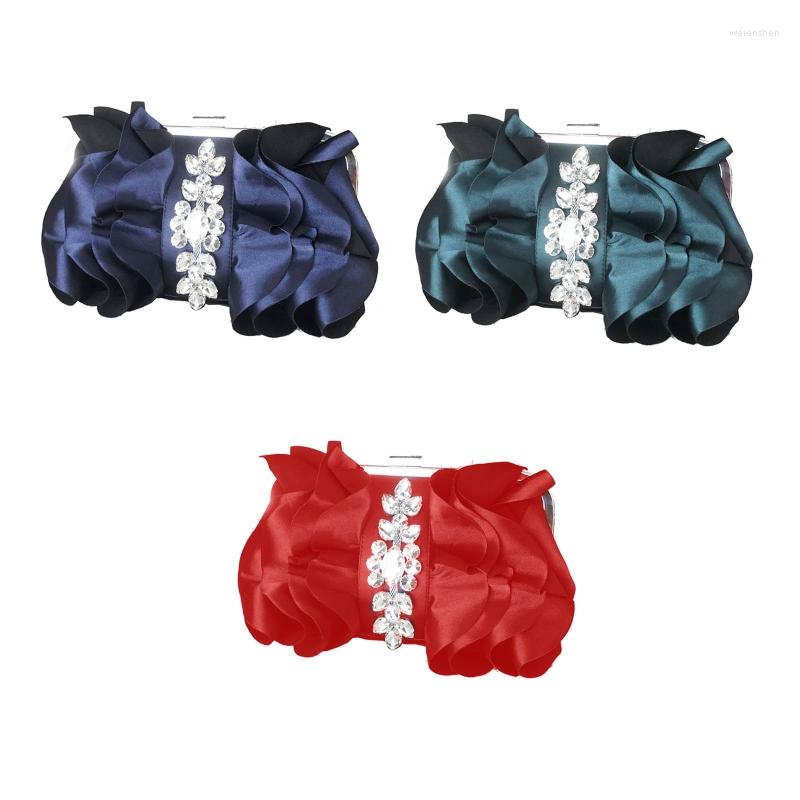 

Duffel Bags 63HC Evening Clutch Purse Metal Chain Handbag Party Prom Pleated Silk Crossbody Bag, Blue