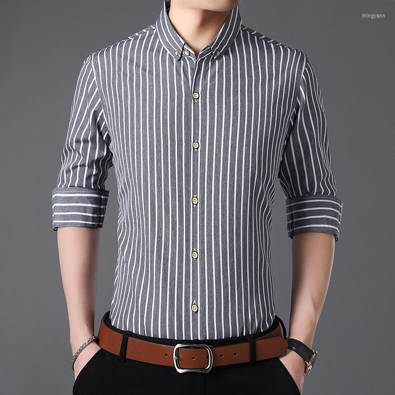 

Men's Casual Shirts 2022 Long Sleeved Shirt With Vertical Stripes Men B8504, 03