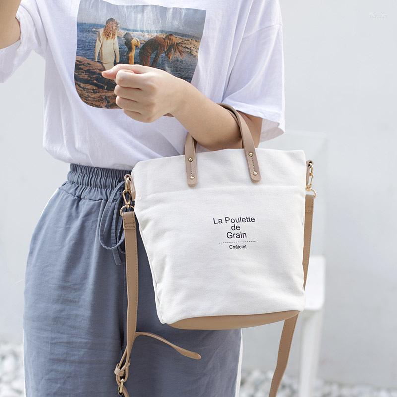 

Evening Bags Bucket Bag Korean Version Of The Trend Canvas Fashion Letter Printing Handbags Simple Literature One-shoulder Messenger, Black