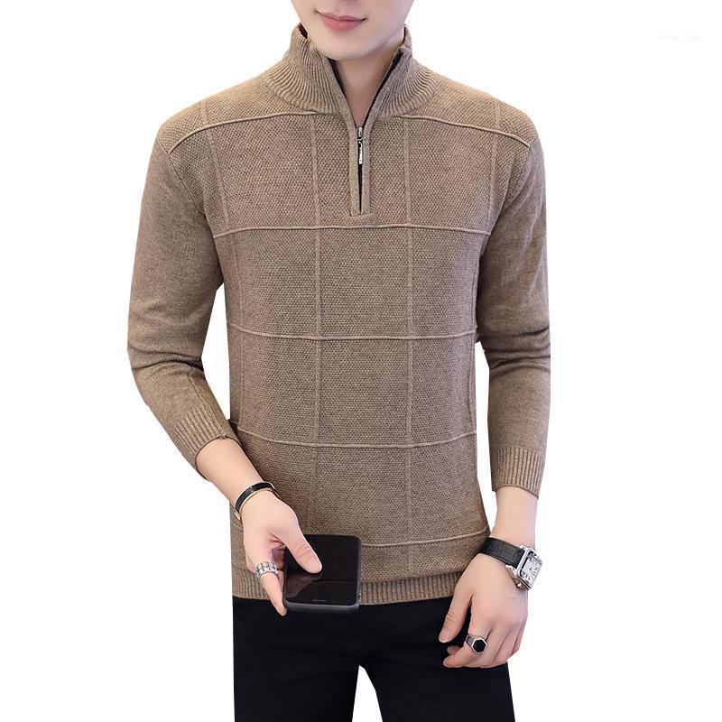 

Men's Sweaters Autumn Winter Sweater Blouse Pullovers Stand Collar Slim Fit Thick Male Knitted Pullover Half Zipper XXXL, Beige sweater blouse