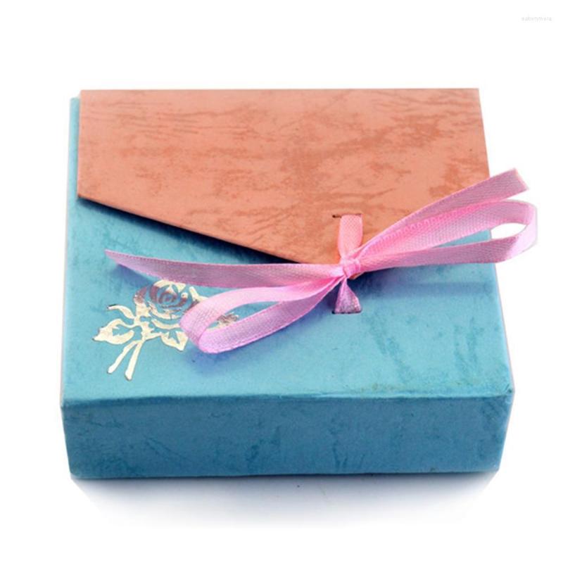 

Jewelry Pouches Bowknot Paper Bracelet Box Blue Rose Pattern Small Exquisite