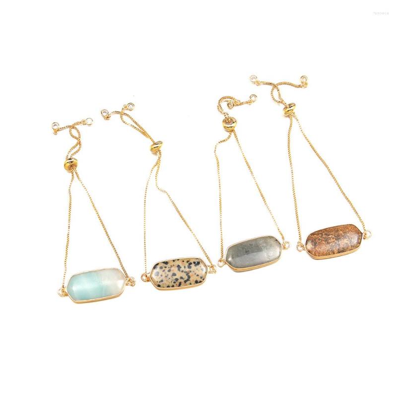 

Link Bracelets Rectangular Semi-Precious Stone Natural Pendants Bangles Alloy Bracelet Charms For Women Jewelry Accessories Size 16x40mm