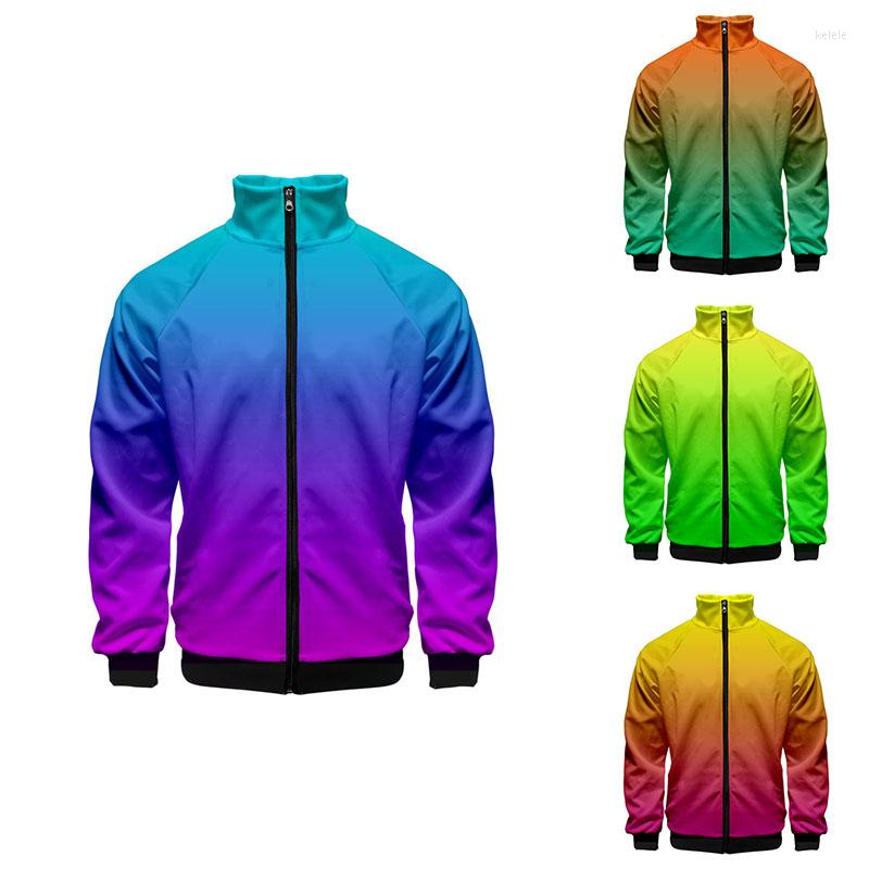 

Men's Hoodies 3d Stand Collar Hoodie Colourful Gradient Costume Men Women Zipper Jackets Rainbow Long Sleeve Homme Sweatshirts Tops