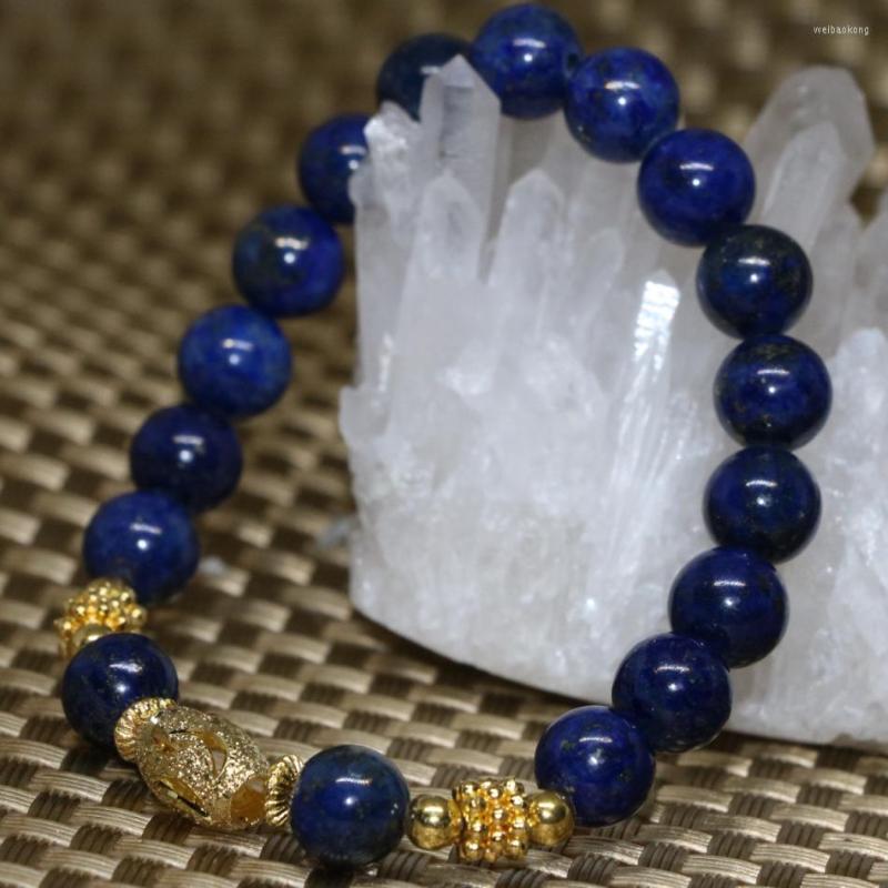 

Strand Natural 8mm Round Beads Blue Lapis Lazuli Stone Bracelet Women High Grade Gold-color Accessories Jewelry Making 7.5inch B2071