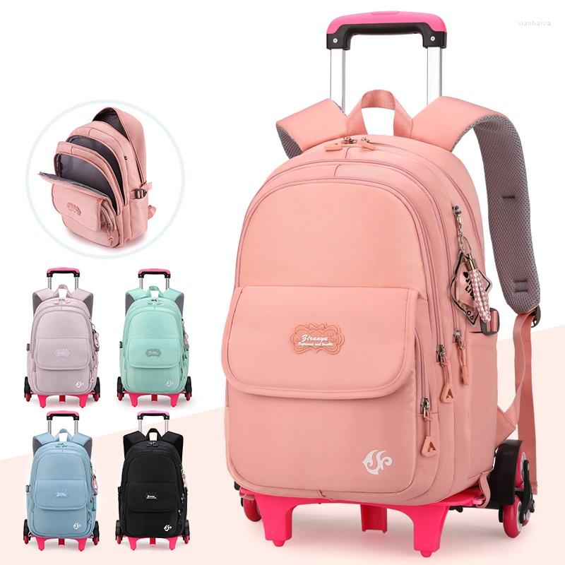 

School Bags Rolling Backpack Girls Mochila Infantil Primary Schoolbag Trolley Bookbags Wheeled Cartable Scolaire Fille For Kids, 2 wheels