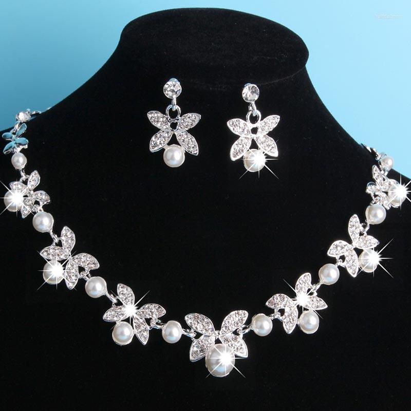 

Necklace Earrings Set Women Lady Kit Crystal Pearl Beads Butterflies Party Wedding Bridal Jewelry Gift MV66, Picture shown