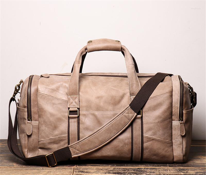 

Duffel Bags Nesitu Large Big Roomy Vintage Brown Coffee Apricot Genuine Leather Women Men Travel Male Shoulder Messenger M9013