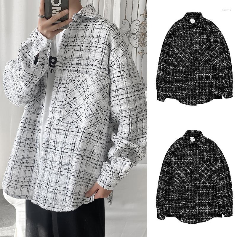 

Men's Casual Shirts Spring Autumn Loose Men's Long-sleeved Plaid Shirt Jacket Fashion Personality Cardigan, Black