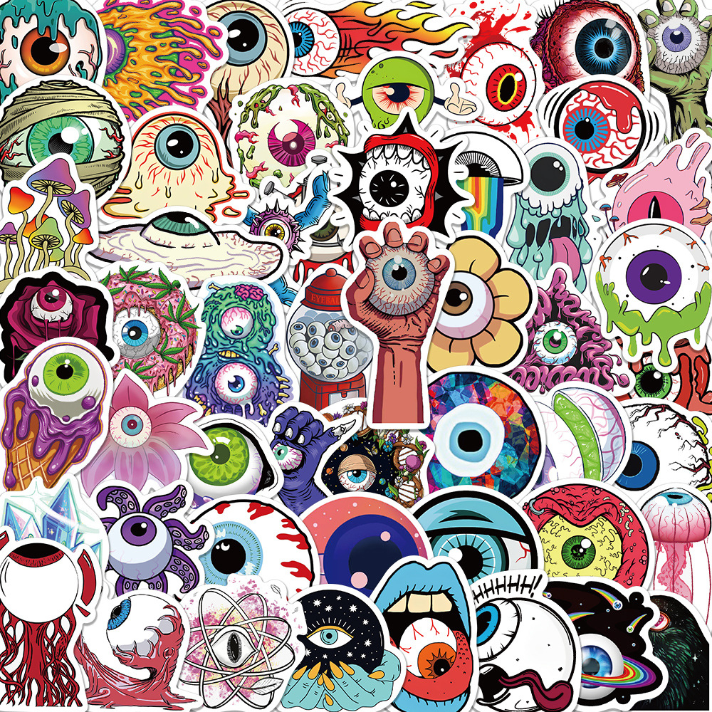

Pack of 52Pcs Wholesale Cartoon Eye Stickers Waterproof Sticker For Luggage Laptop Skateboard Notebook Water Bottle Car decals Kids Gifts Toys, Multi-color
