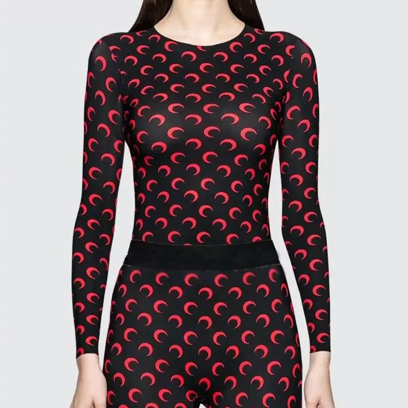 

Feminine Clothes Sexy Moon Print T shirts Top Women Long Sleeve Graphic Tee Tunics Koszulka Damska Crescent