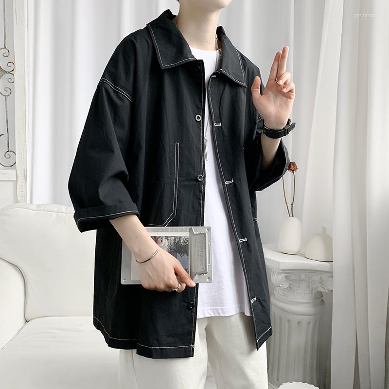 

Men' Casual Shirts Japanese Style Short Sleeve Shirt Pocket Black Coat Men Summer Oversized Couple Clothes Unisex Loose Punk Tops
